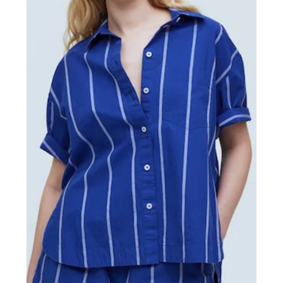 Madewell Oversized Boxy Button Up Striped Signature Poplin Shirt US Women's S - Picture 1 of 8